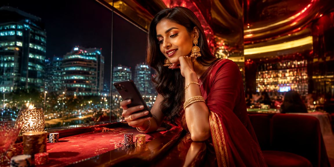 Indian player claiming Teen Patti deposit bonus with rich festive background