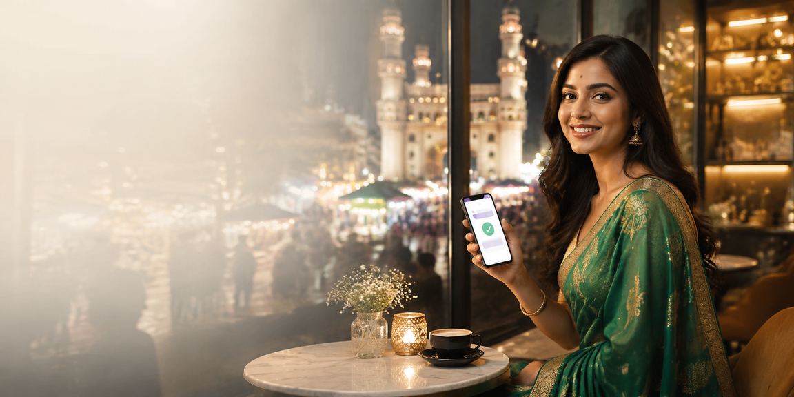 Indian woman using mobile payments in traditional attire for gaming