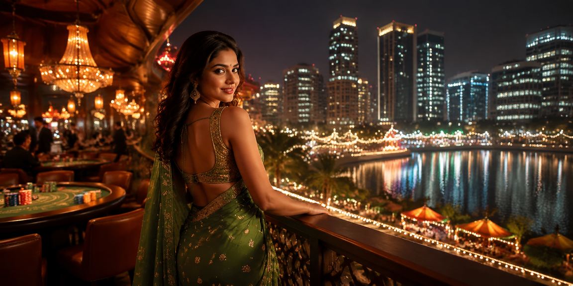 Indian woman in saree enjoying sports betting on mobile