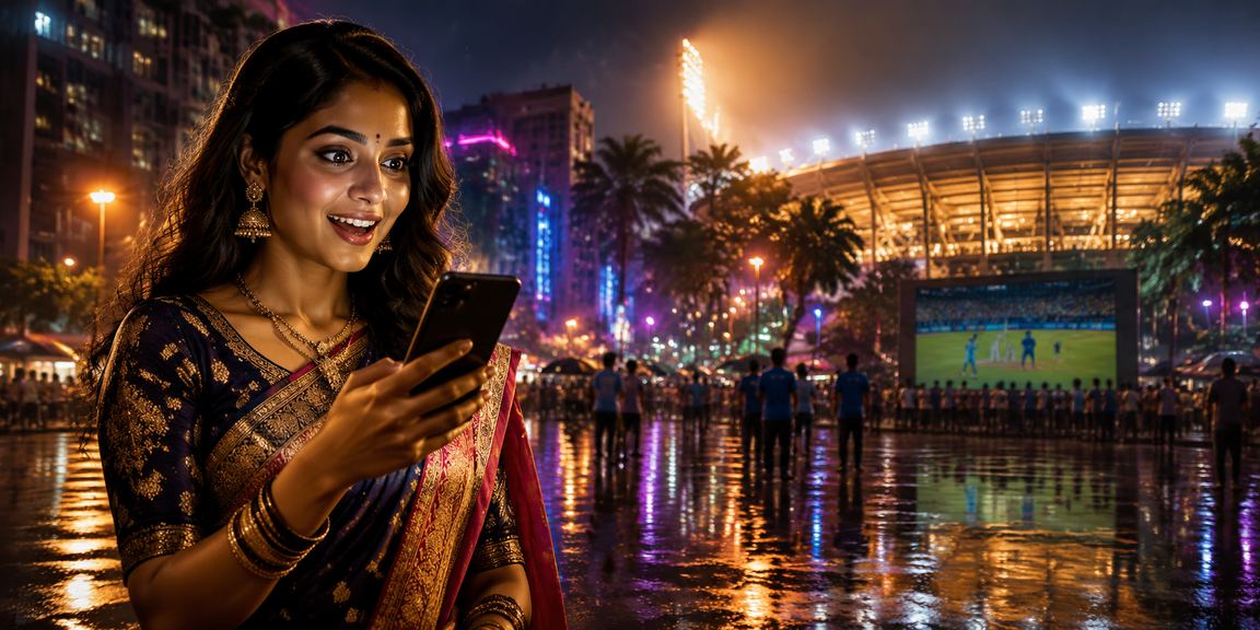 Neon lights and cricket betting scene in Mumbai